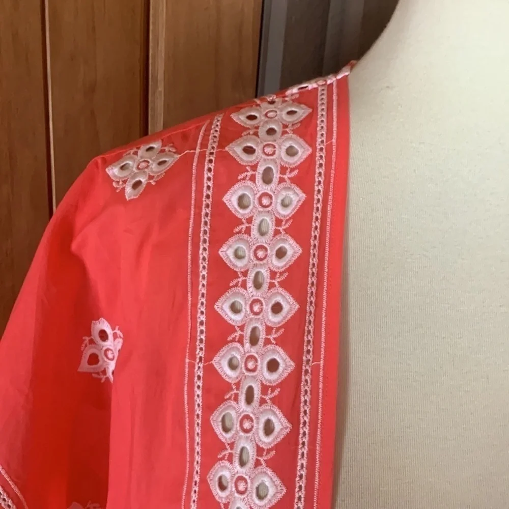 Time and Tru orange kimono / coverup with white embroidery & tassels Size S / M